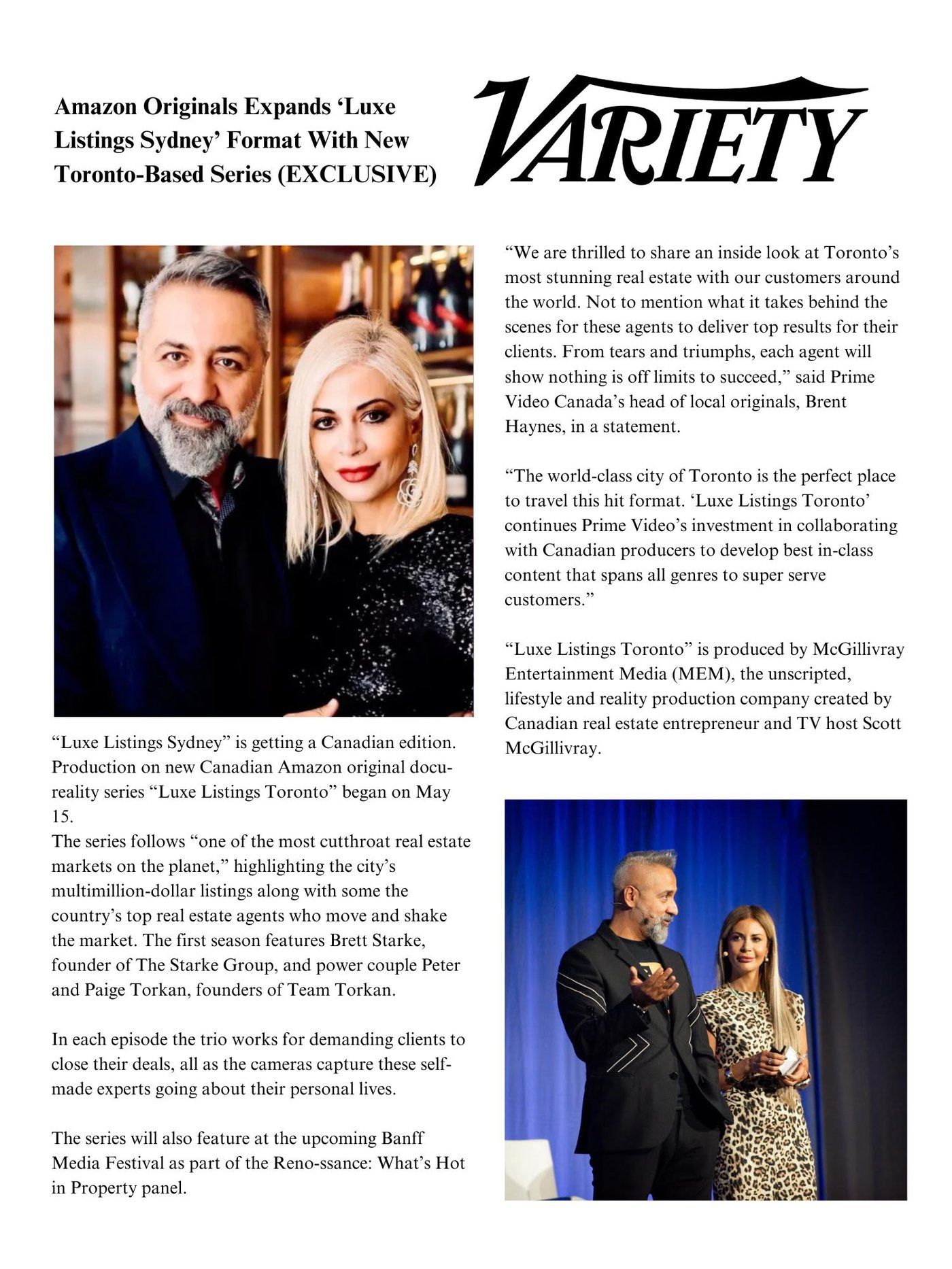 Variety article: Amazon Originals Expands ‘Luxe Listings Sydney’ Format With New Toronto-Based Series